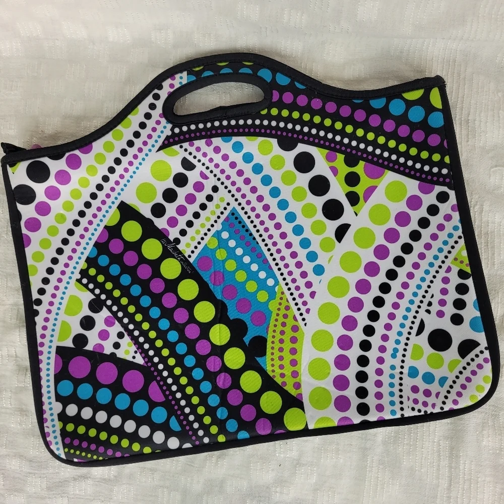 Macbeth Collection black white purple neon green blue laptop bag handles artsy - Picture 1 of 10